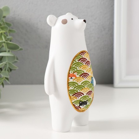 Souvenir Polystone "White Bear with Tekstil on the stomach" 8x5.5x14.3 cm-1