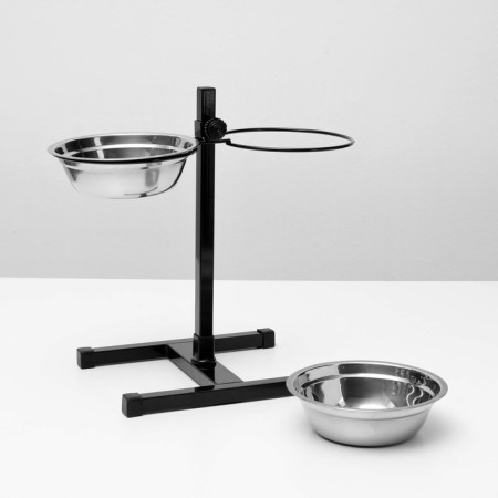 Stand with bowls, 2 x 1 l, height 40 cm, collapsible, black-3