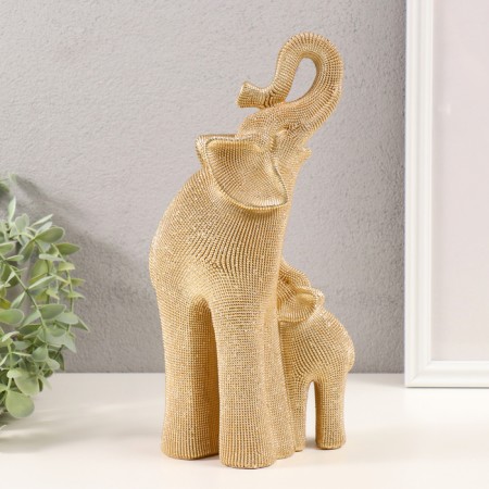 Souvenir Polystone 3D "Elephant with Elephant" Dark Gold 13.5x8x28.5 cm-2