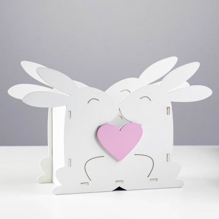 Kashpo wooden "bunnies" 16.5x25.4x8.6 cm white/pink-1