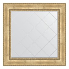 Mirror with engraving in a baguette frame, aged silver with an ornament of 120 mm, 92x92 cm