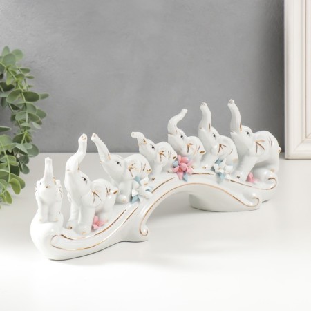 Souvenir Ceramics "Seven Elephants on the Wave" White 13x33.7x7.5 cm-1