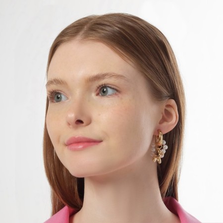 Earrings with the removable element "Transformer" dog, white color in gold-2