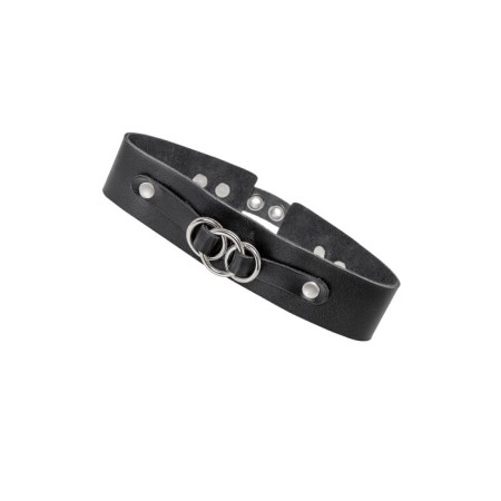 Pecado BDSM chocker-sewer, with connected rings on the substrate, genuine leather, black-4