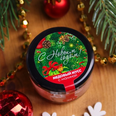 Honey mousse "Happy New Year", with raspberries, 30 g