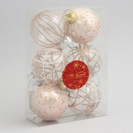Set of balls plastic D-6 cm, 6 pcs "Winter Valley" Beige-1