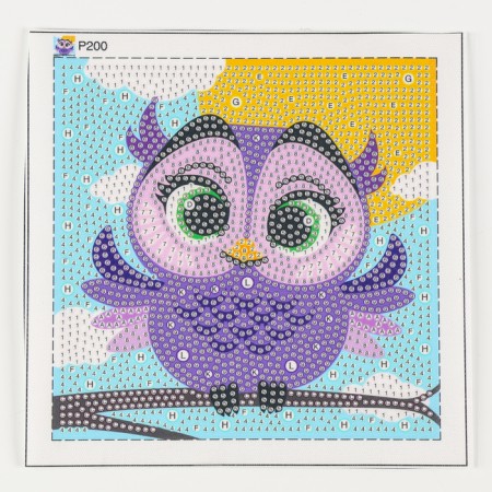 Diamond mosaic 15x15 on a frame with different rhinestones "Owl"-5