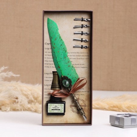 Gift set 3B1 "Artifact": Power pen on the stand, ink, tips, green-1