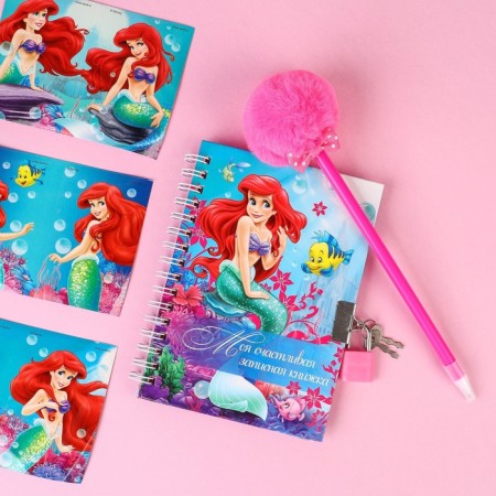 Gift set: notebook on a lock, stickers and pen - fluffy, princesses-1