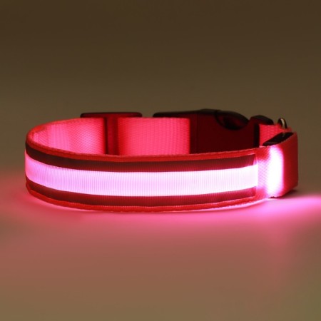 Collar with backlight double strip size m, Osh 40-48 x 2.5 cm 3 glow mode pink-11