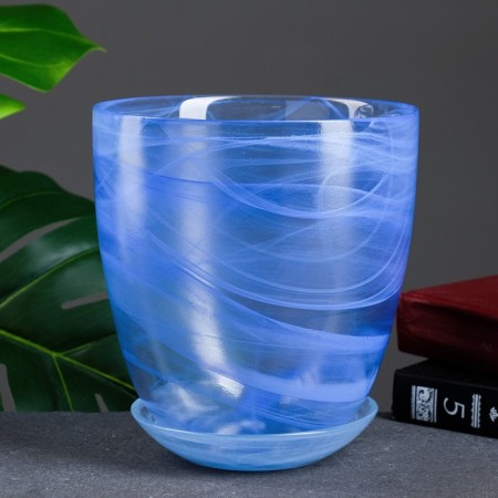Flower pot with the pallet "Harmony", blue 2 l