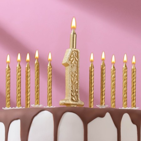 Set of candles number "1" + classic, gold, 10 cm