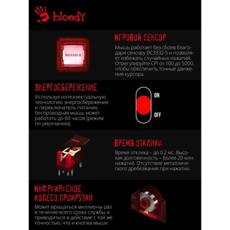 Mouse A4Tech Bloody R80 Plus Skull black/Optical drawing (5000dpi) Wireless USB (7BU 102939-5