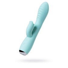 A vibrator with a clitoral stimulator and tongue Jos Milo, silicone, mint color, 20 cm