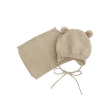 A cap on ties with pompons Children's Amarobaby Pure Love Pompony, with a lining, size 42-44 cm, sand