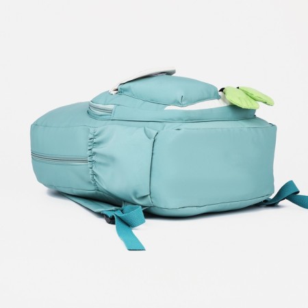 A backpack with a zipper, 3 outer pockets, turquoise color-2