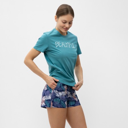 Homemade female set (T -shirt, shorts), turquoise color, size 48-1