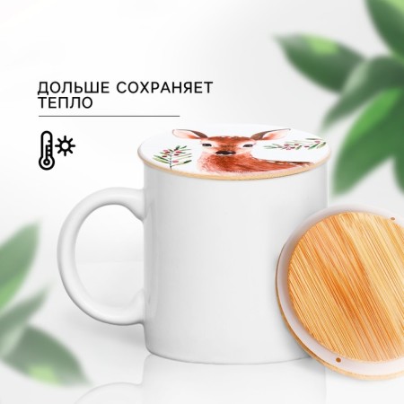 Lid for cans/teapots/mugs/containers, bamboo "Forest Tale", 8.5 cm., Silicone gasket-2