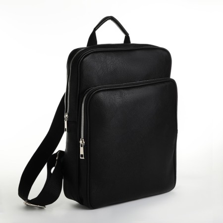 Backpack of artificial leather with lightning, external pocket, Medvedkovo, Black Color