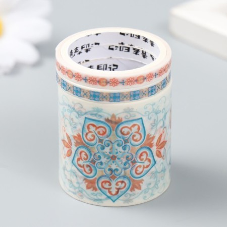 Adhesive tape Paper "Blue Sakura" set 3 pcs width 0.5; 4 cm winding 2 m