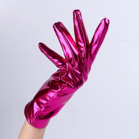 Carnival accessory- gloves, fuchsia metallic, artificial leather-2