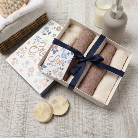 Set of terry napkins "Blue flowers" 30x30 cm -5pcs, 100% HL, 340g/m2