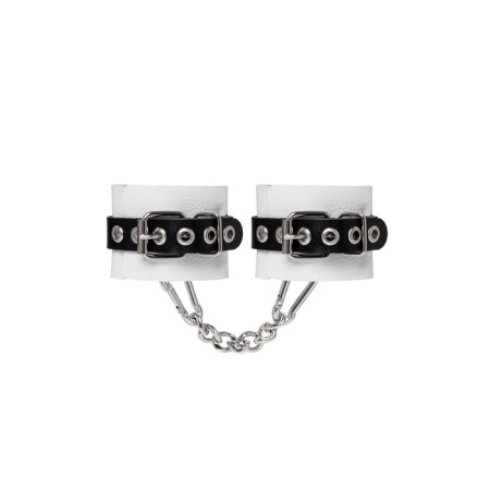 An handcuffs Pecado BDSM, soft with one strap with eyelets, genuine leather, white-black-2