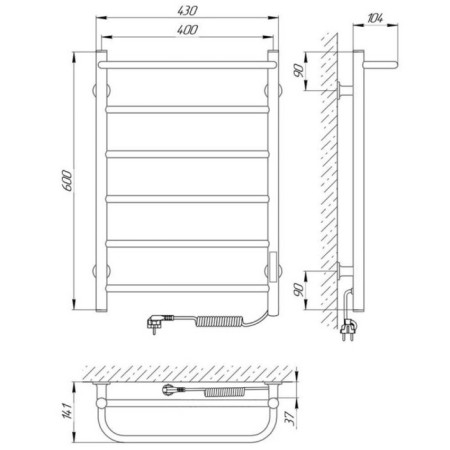 Room electrician Laris Prime, 400x600 mm, 80 watts, 6 crossbars, right-17