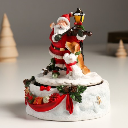 Souvenir polystone music is mechanical, "Santa Claus plays on the violin" 11x11x14 cm-3