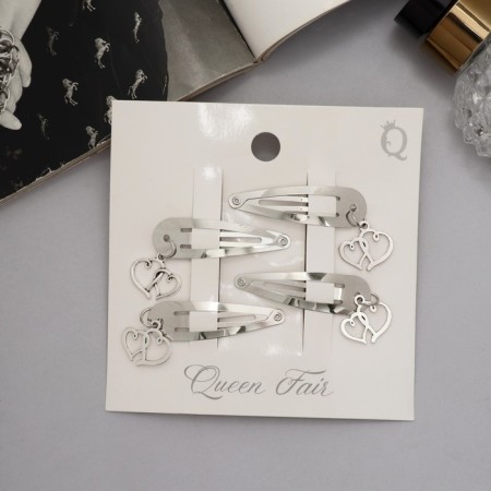 Invisibility for hair "Ophelia" (set of 4 pcs) hearts, 4.5 cm, silver