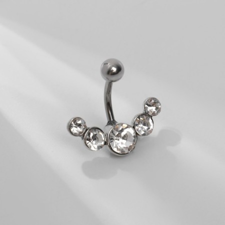 Piercing in the navel "Banana" path, white color in silver