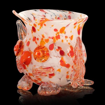 Glass of glass into the glass brown "owl" red-white H 120 mm-3