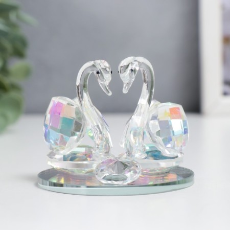 Souvenir glass "Swans with diamond" Transparent holography 6.5x6x5 cm