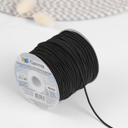 Hat elastic band with textile coating, 2 mm, 50 ± 0.5 m, black color