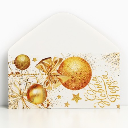 Money envelope "Happy New Year!" Golden balls, 16.5 x 8 cm, New Year-2