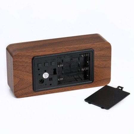 Clock - an alarm clock electronic "digit" desktop with a thermometer, wooden, aaa, USB-2