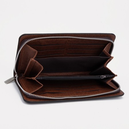 Male purse with zipper, department for bills, for maps, for coins, black color-2