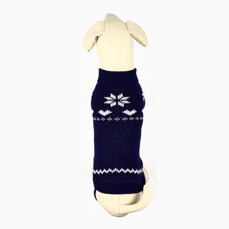 Clothing for dogs. Knitted sweater with "New Year" ornament, blue, size S-4