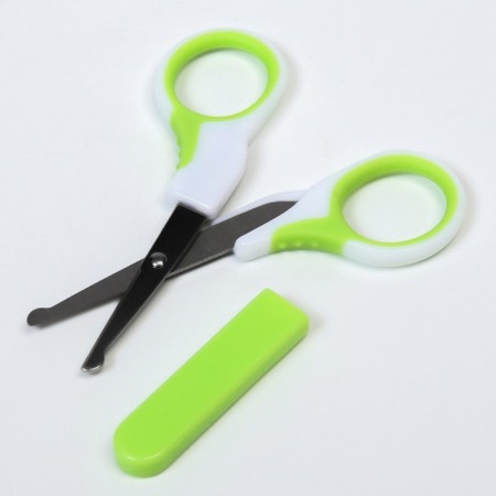 Baby scissors, manicure, with a cap, white/green color-1
