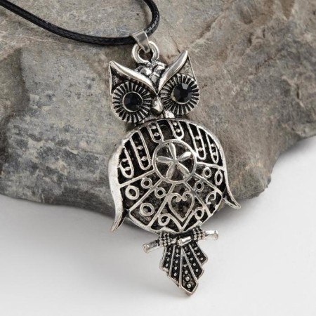 Owl-Filin pendant, Art, Black Silver Color, 42.5 cm