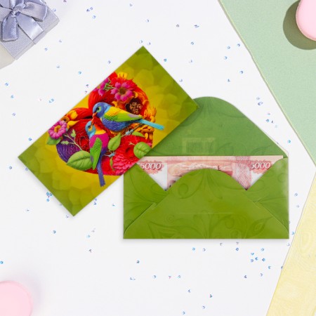 Money envelope "Universal" glitter, birds, 8.1x16.4 cm