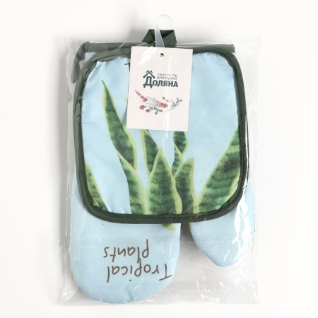 Kitchen set 2 objects of the “tropical” shade color: a severity 17x17 cm, mittens 25x16 cm, 100% p/e-6