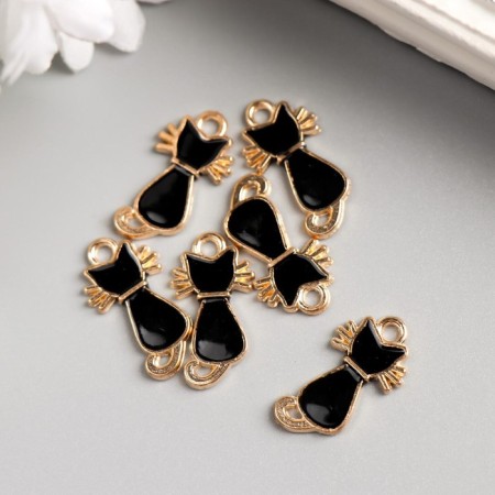 Decor for creativity metal, enamel "Black cat" gold 2.2x1.2 cm-1