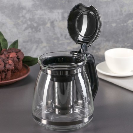 Glass teapot “Illusion”, 1.5 l, with metal sieve, black color-5