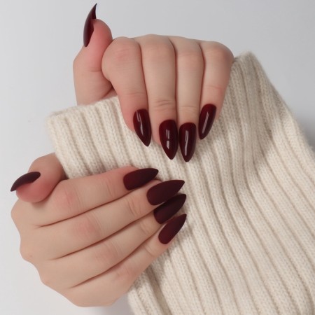 Follow nails, 24 pcs, with glue plates, the shape of the almonds, matte/glossy, cherry color-11