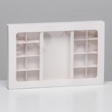 Box of 8 + 8 sweets + chocolate, with a window, white 30 x 19.5 x 3 cm