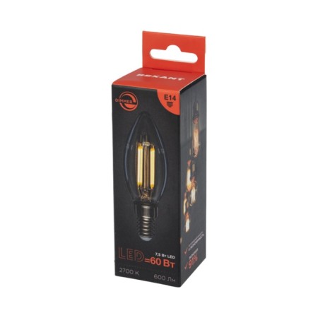 CN35 Filament Candle 7.5W 600LM 2700K E14 Dimmiad, transparent flask Rexant-3