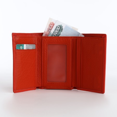 Women's wallet on a magnet, coral color-5