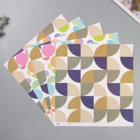 Scrapbooking paper bilateral "snake and bright circles" density 180 grams set 5 pcs 30.5x32 cm-1