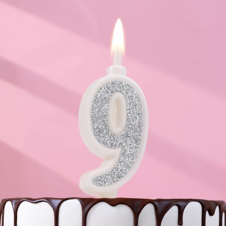 Candle for Cake "Super Blood", 10.4 cm, number "9", silver sparkle